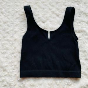 Suzette Collection Ribbed Cropped Black Tank Top Size Small Medium